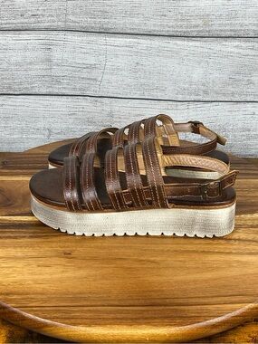 Bed Stu Ensley Teak Rustic Leather Platform Heel Slingback Sandals Womens Size 8